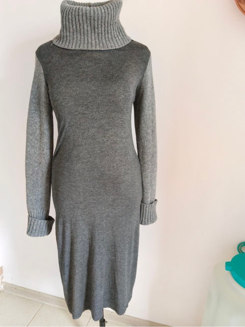 Emporio Armani Gray Ribbed Turtleneck Long Sleeve Dress